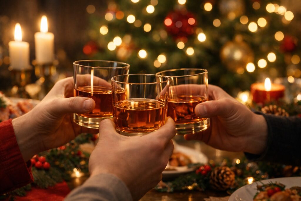 verres de rhum pendant un repas de noel